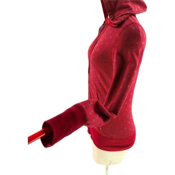 e Womens Sweater Small Red Full Zip Hoodie Hearts Print Drawstring Neck Pockets - Picture 7 of 12